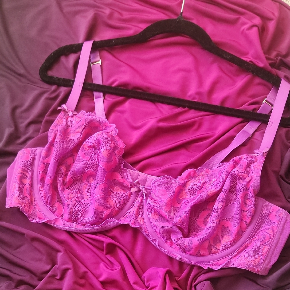 Cacique Balconette Lace Bra Pink Purple Unlined Underwire Feminine Delicate